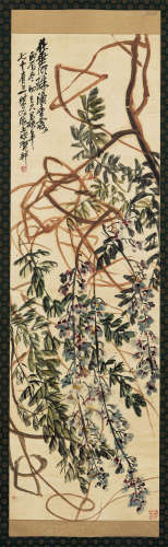 吴昌硕（1844～1927） 1916年作 花垂明珠滴香露 立轴 设色绫本