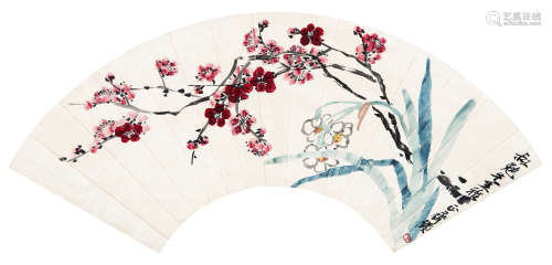 齐白石（1864～1957） 红梅水仙 立轴 设色纸本