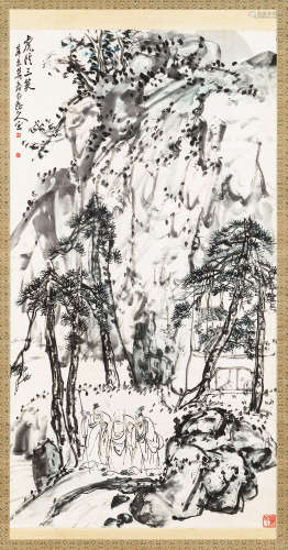王震（1867～1938） 1931年作 虎溪三笑图 立轴 设色纸本