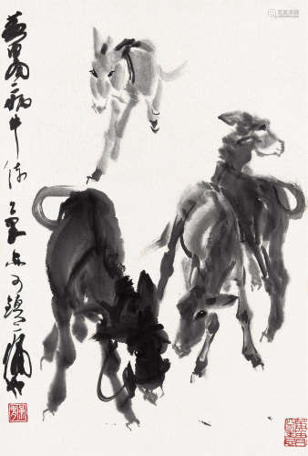 黄胄（1925～1997） 群驴 立轴 水墨纸本