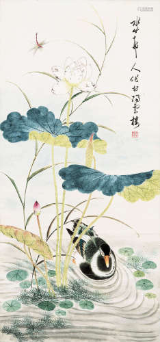 徐世昌（1855～1939） 荷花鸳鸯 立轴 设色纸本
