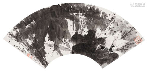 谢稚柳（1910～1997） 1975年作 墨荷扇面 镜心 水墨纸本