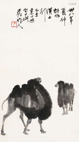 吴作人（1908～1997） 1949年作 漠上行 立轴 水墨纸本