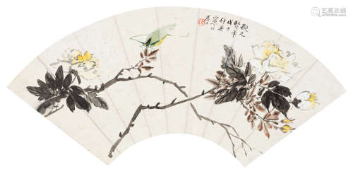 江寒汀（1903～1962） 1948年作 花虫扇面 镜心 设色纸本