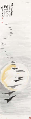王震（1867～1938） 1936年作 月落乌啼霜满天 立轴 设色纸本