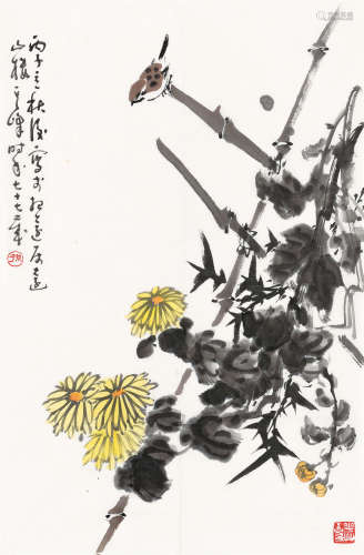 孙其峰（b.1920） 1996年作 菊雀图 镜心 设色纸本