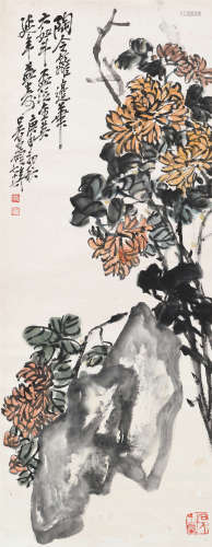 吴昌硕（1844～1927） 1920年作 菊石图 立轴 设色纸本