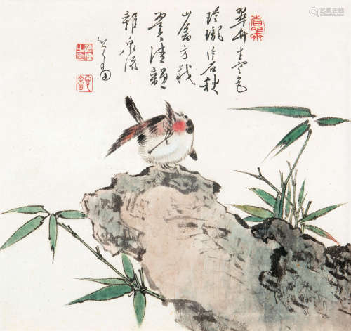 溥儒（1896～1963） 花鸟 镜框 设色纸本