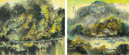 王维宝（b.1942） 风景 （双幅） 立轴、镜心 设色纸本