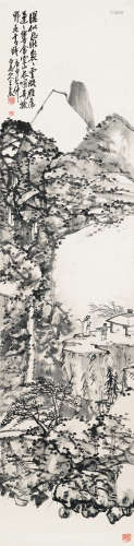 王震（1867～1938） 1920年作 观瀑图 立轴 设色纸本