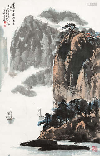 冯广溥（b.1930） 1987年作 山水 立轴 设色纸本