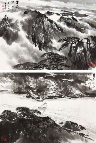 徐子鹤（1916～1999） 山水 （二帧） 镜心 水墨纸本