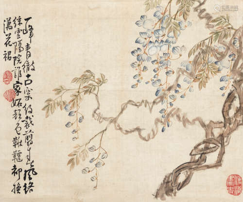 俞礼（1862～1922） 紫藤 立轴 设色绫本