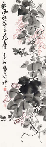 李苦禅（1899～1983） 1951年作 秋风初动豆花香 立轴 设色纸本