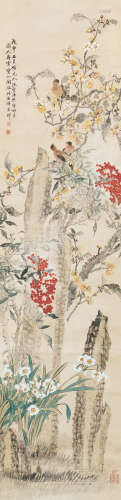 陶瑢（1872～1927） 1908年作 花鸟 立轴 设色纸本