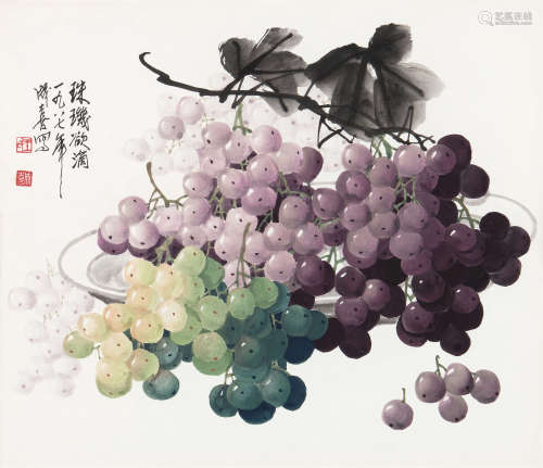 王成喜（b.1940） 1987年作 珠玑欲滴 镜框 设色纸本