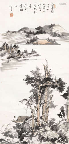 溥儒（1896～1963） 寒山孤舟 立轴 设色纸本