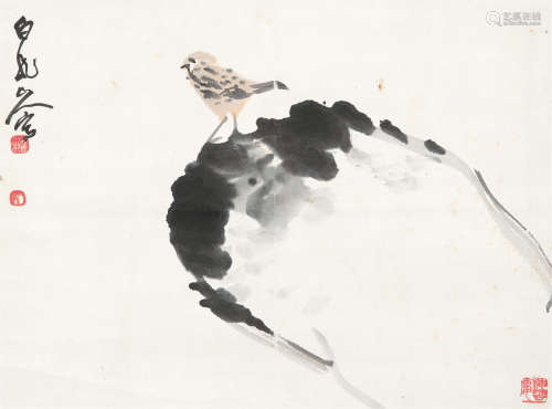 王震（1867～1938） 雀石图 立轴 设色纸本