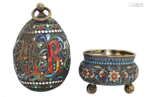 TWO RUSSIAN SILVER PLIQUE-A-JOUR AND CLOISONNE ENAMEL ITEMS