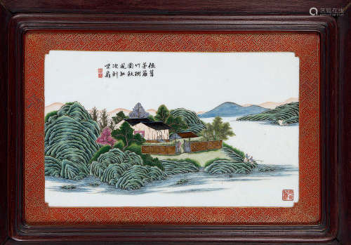 清 粉彩山水纹瓷板