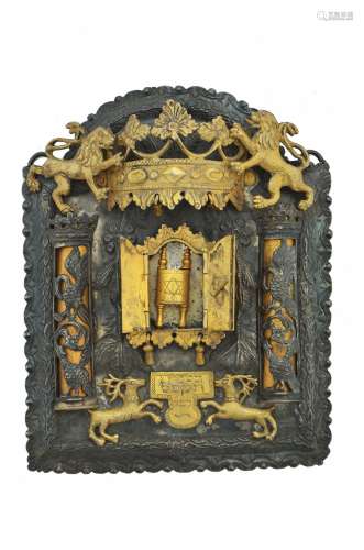 A SILVER AND SILVER-GILT TORAH PLATE