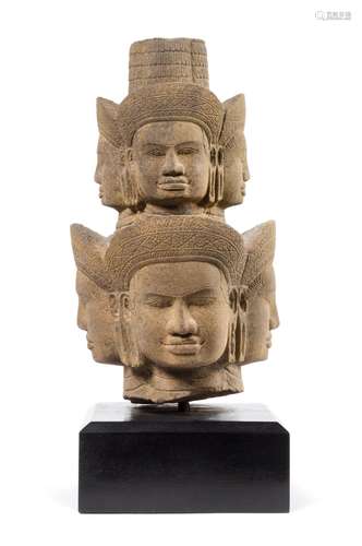 A Khmer Sandstone Head of Brahma