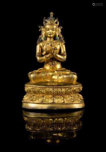 A Sino-Tibetan Gilt Bronze Figure of Bodhisattva Vajrasattva