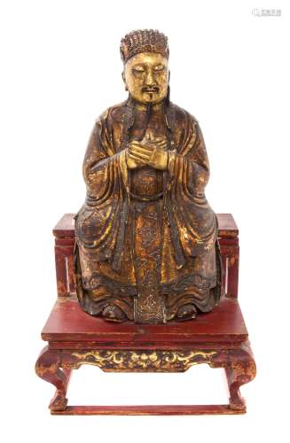 A Gilt Lacquered Wood Figure of a Daoist Immortal