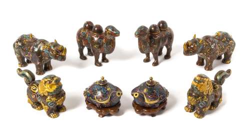 Four Pairs of Cloisonne Enamel Figural Form Covered Vessels