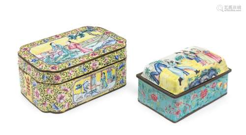 Two Canton Enamel on Copper Covered Boxes