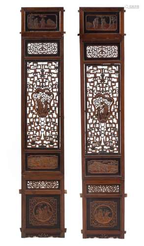 Two Carved Wood Panels Height of each 65 3/4 x width 12 1/4 inches.