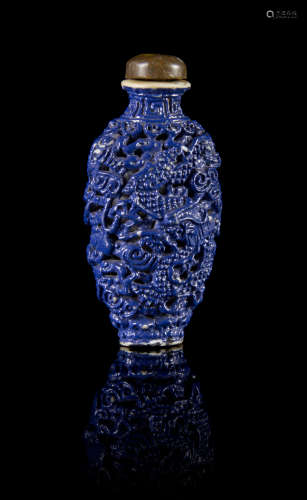 A Blue Glazed Molded Porcelain Snuff Bottle