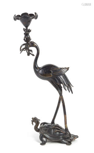 A Bronze Crane-Form Incense Burner