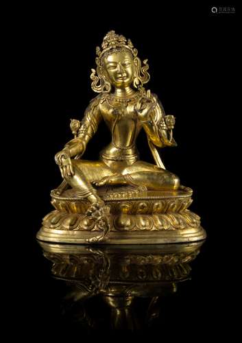 A Sino-Tibetan Gilt Bronze Figure of Tara