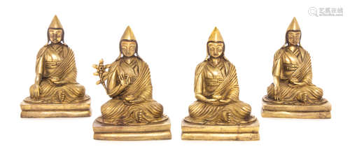 A Set of Four Sino-Tibetan Gilt Bronze Figures of Gelugpa Lamas