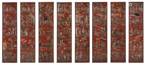 A Ten-Panel Carved Red Lacquered Floor Screen Height 77 x width of each panel 18 inches.