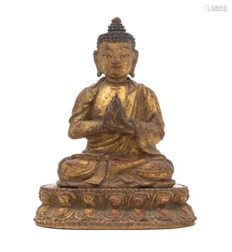 A Small Gilt Wood Figure of Buddha