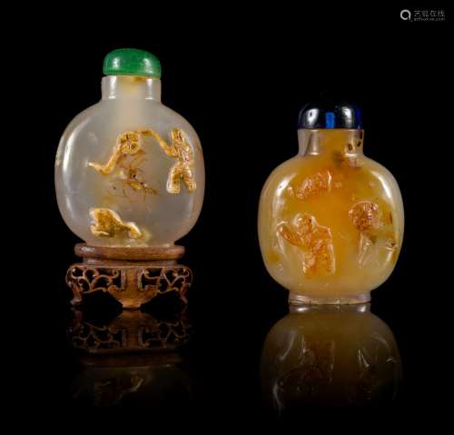 Two Carved Agate Snuff Bottles