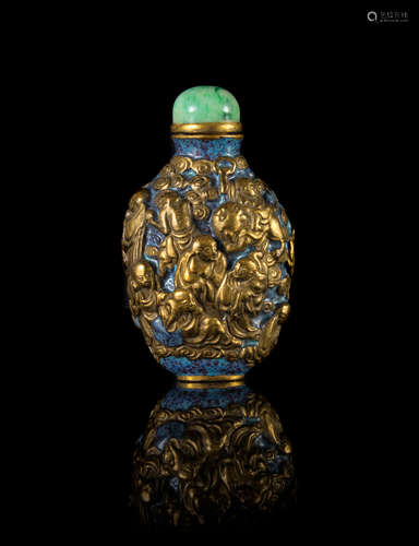 A Molded and Gilt Painted Porcelain Snuff Bottle