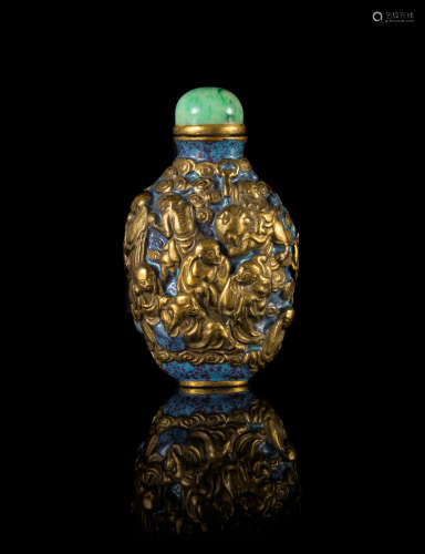 A Molded and Gilt Painted Porcelain Snuff Bottle