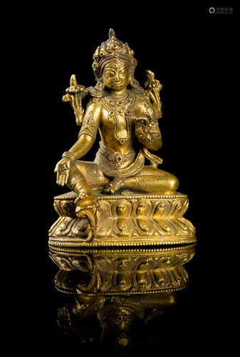 A Sino-Tibetan Gilt Bronze Figure of Bodhisattva Avalokitesvara