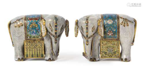 Two Cloisonne Enamel Figures of Elephants