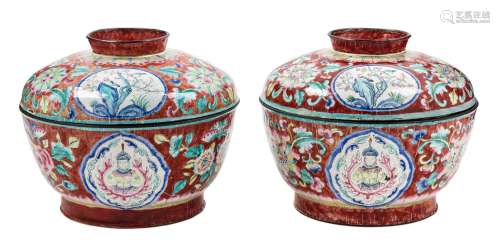 A Pair of Chinese Export Canton Enamel Covered Bowls