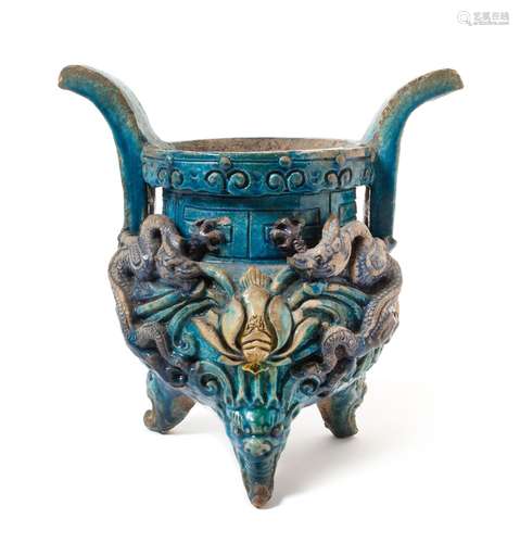 A Large Turquoise Glazed Pottery Censer