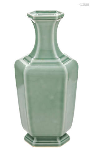 A Celadon Glazed Porcelain Hexagonal Vase