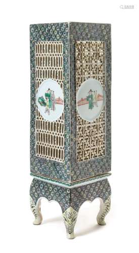 A Famille Verte Reticulated Porcelain Lamp