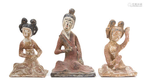 Three Painted Pottery Figures of Musicians