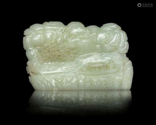 A Carved Celadon Jade Boulder