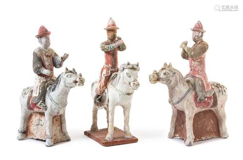 Three Painted Pottery Equestrian Figures