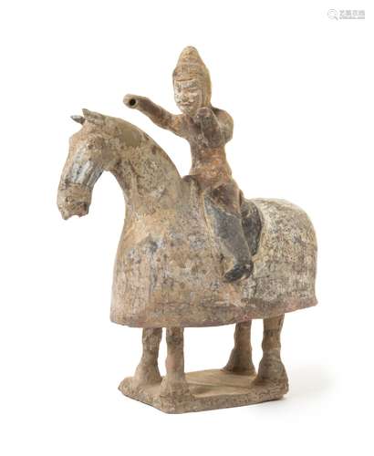 A Painted Pottery Equestrian Figure